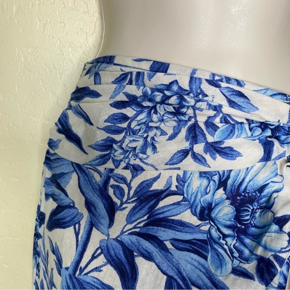 H&M Linen Blue and White Floral Midi Skirt with Slit Size 6 - Picture 7 of 16